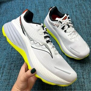 Saucony Hurricane 24 Running Shoes in White Black Neon Yellow Men's Size 13